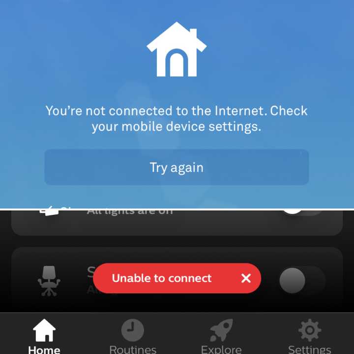 You are not connected to the internet. Check your mobile device settings. Try Again You are not connected to the internet. Check your mobile device settings. Try Again