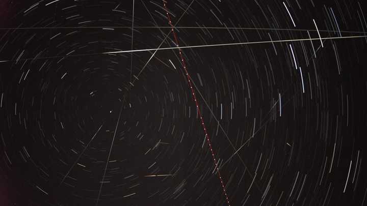 Non tracked 30 minute stacked exposure of the Perseids Meteor Shower, with 8 satellites and an aeroplane passing overhead and only 4 meteors, the intended focus of the image. Non tracked 30 minute stacked exposure of the Perseids Meteor Shower, with 8 satellites and an aeroplane passing overhead and only 4 meteors, the intended focus of the image.
